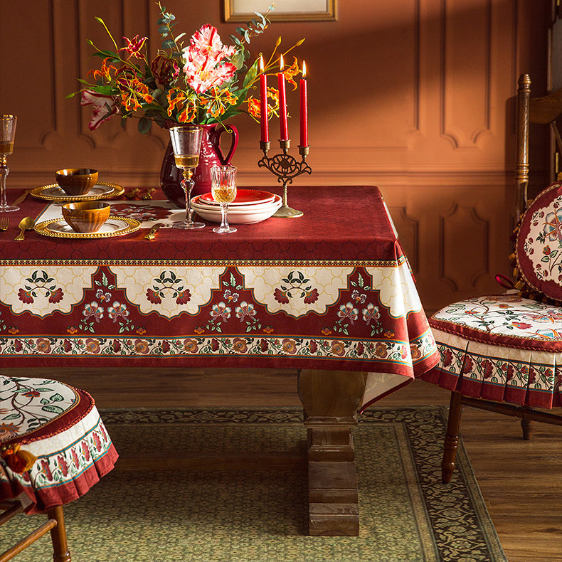 2design dark red vintage flower table cloth