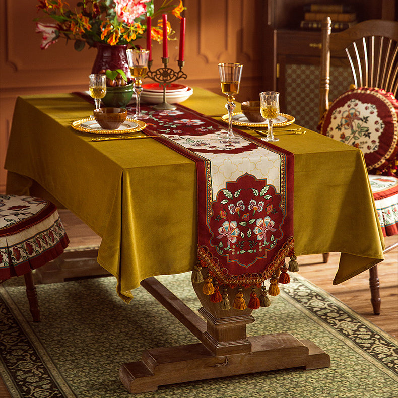 2design dark red vintage flower table runner