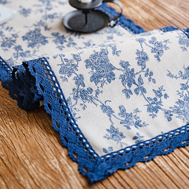 blue flower table runner