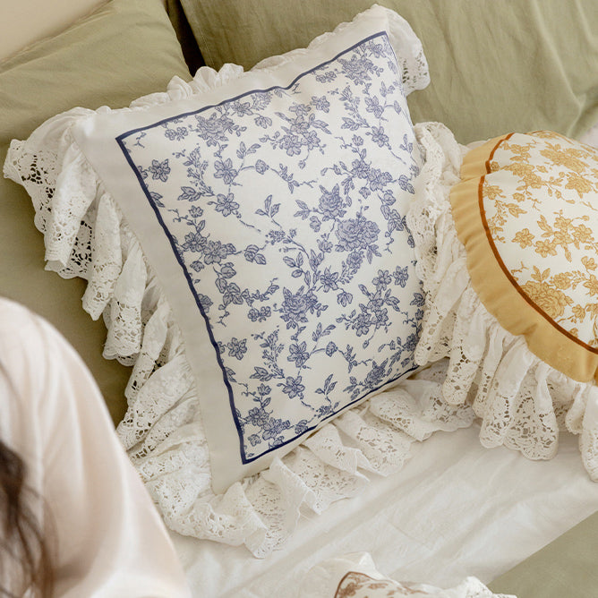 french flower velvety frill cushion
