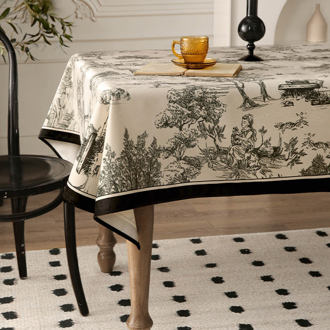 black toile de Jouy table cloth