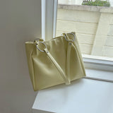 3color wide leather tote bag