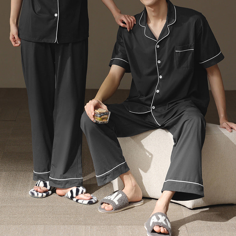 piping charcoal gray pair roomwear