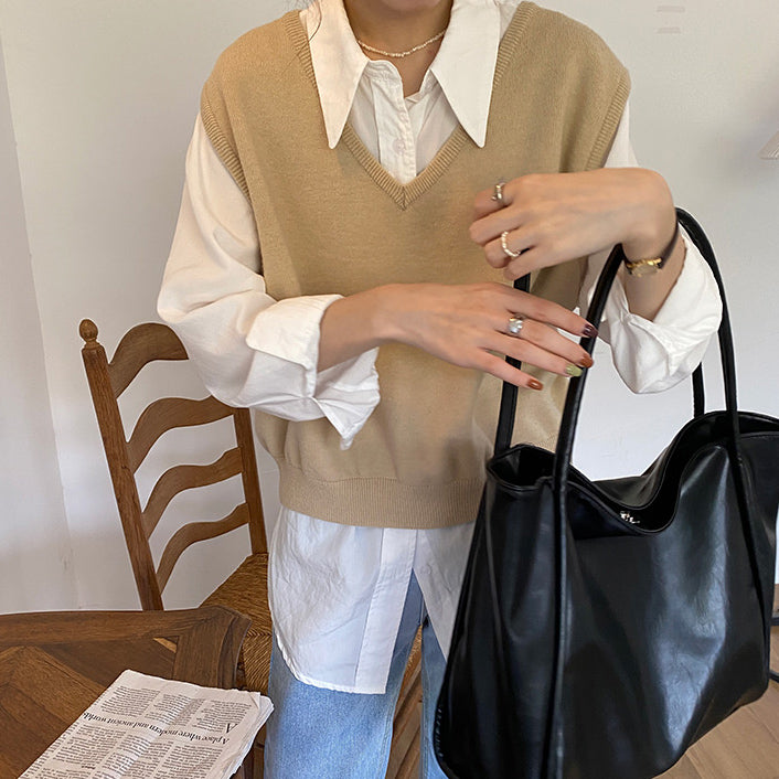 3color leather tote bag