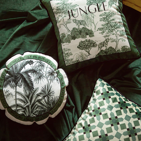 green retro forest cushion