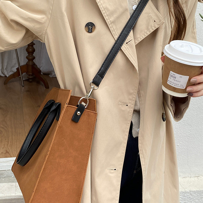 camel suede tote bag