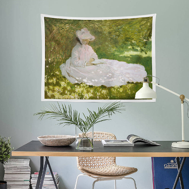 oil paint lady tapestry