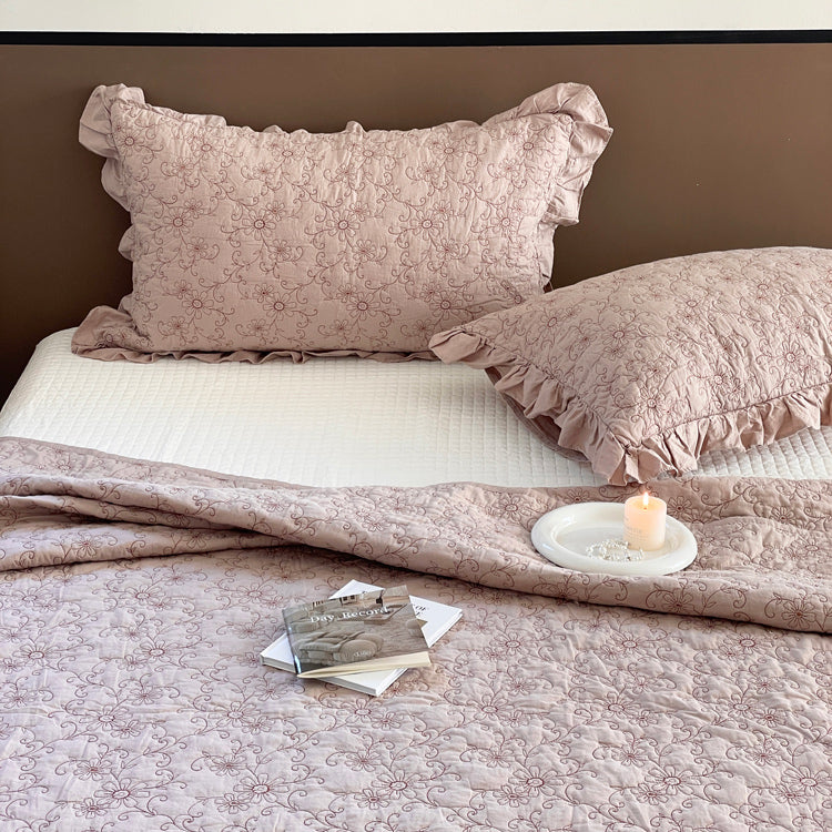 2color cotton flower quilt & pillow sheets set