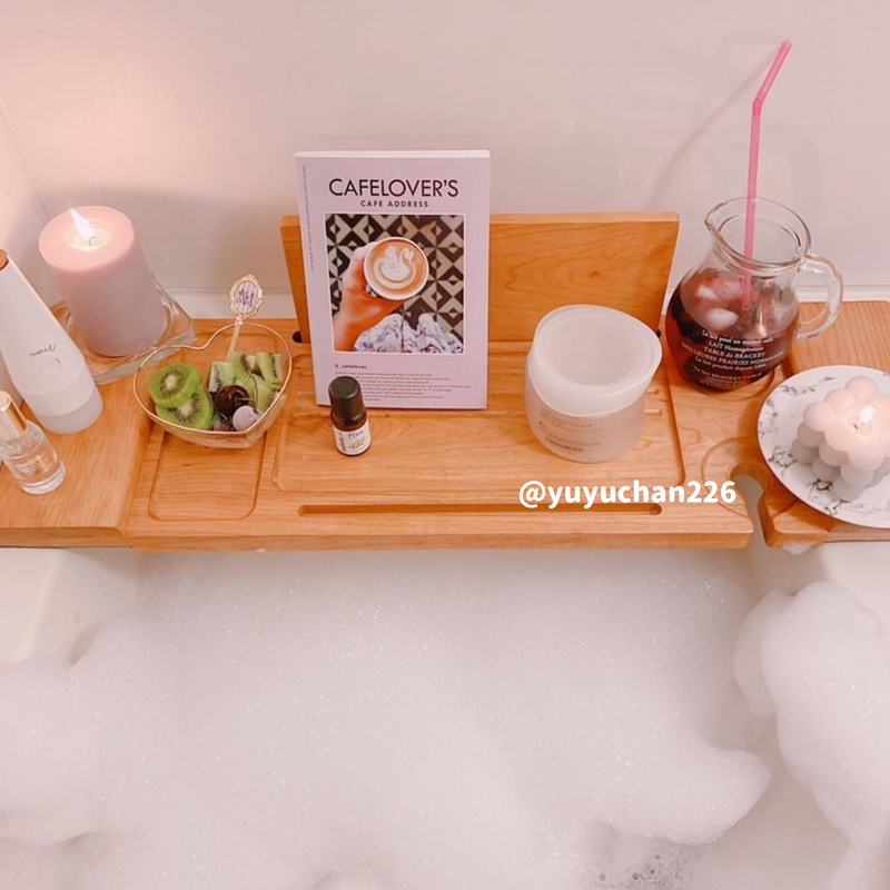 light wood bath tray