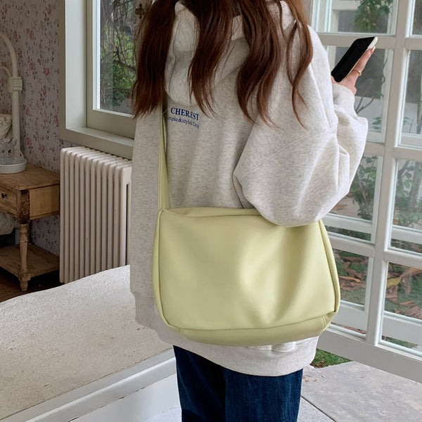 3color square leather shoulder bag
