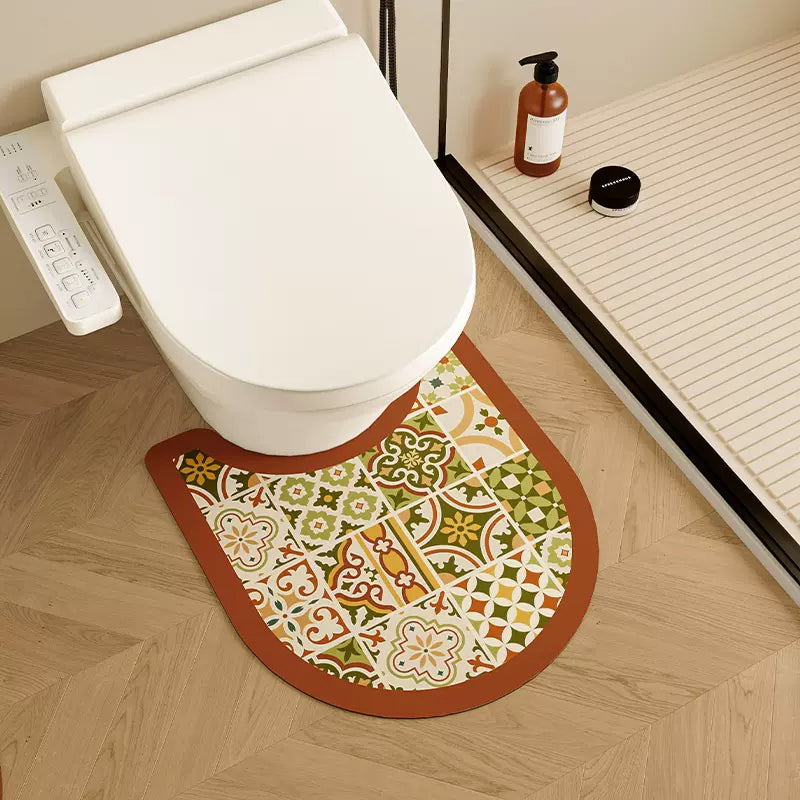 retro flower tile toilet mat