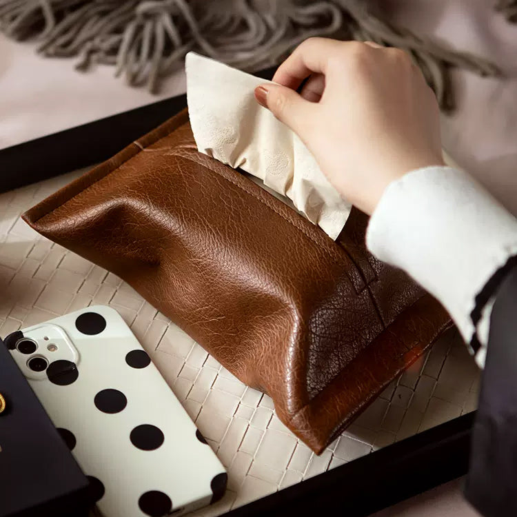 6color natural leather tissue case