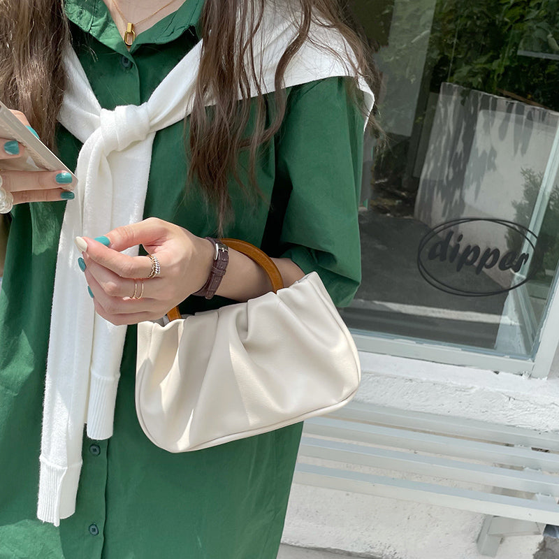 【即納】mini wood handle bag / white